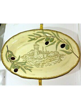 VNTG Clay Art First Press 18" Oval Serving Platter Olive Branch Tuscan Village